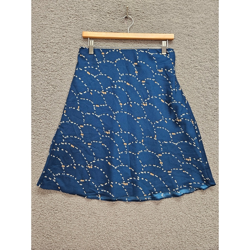NWT Ann Taylor Petite Skirt SP Navy Blue Abstract Wave A-Line Career Office